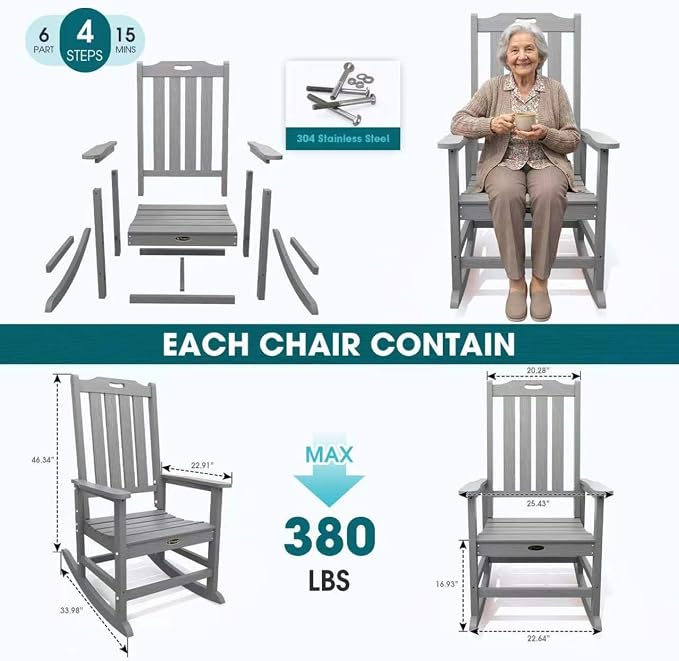 THOEOE Oversized Rocking Chair, Outdoor Rocking Chair - Image 7