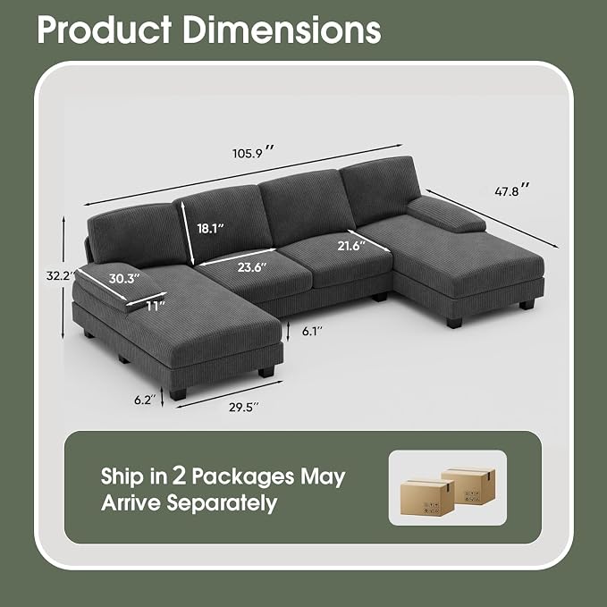 Furniwell Convertible Sectional Sofa Couch, 4 Seat Sofa Set - Image 2