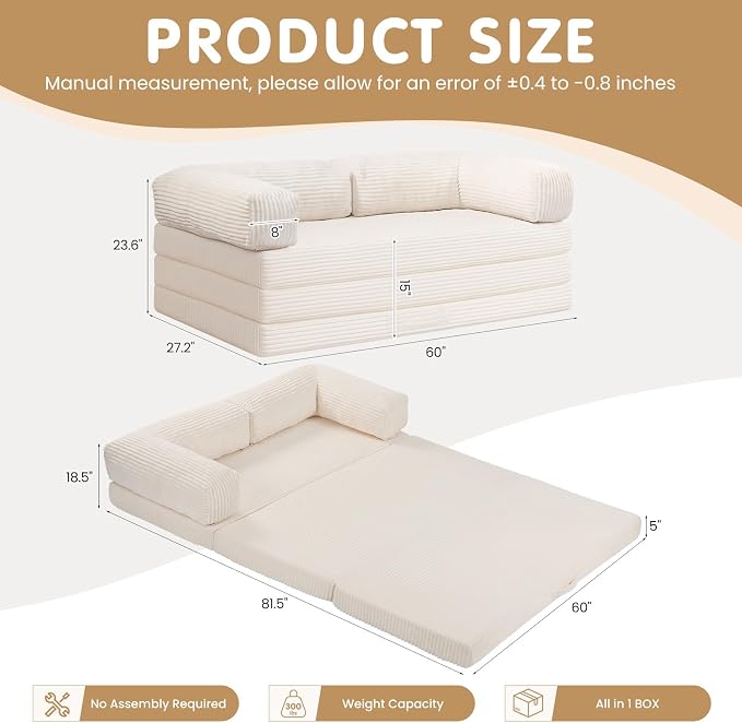 JUIKURY Folding Sofa Bed, Convertible Sleeper Chair - Image 2