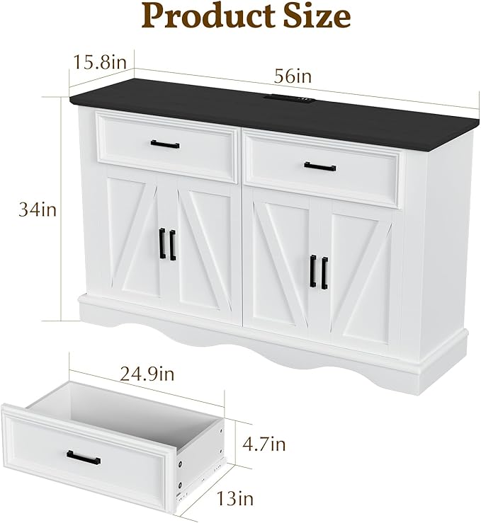 56" Modern Farmhouse Sideboard Buffet Cabinet - Image 2