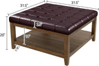 ABHENG 31.5” Large Square Storage Ottoman, Upholstery Solid Rubberwood Coffee - Image 2