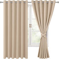 Grommet Blackout Curtains for Bedroom 70 x 63 Inches Beige 2 Panels | Thermal by Hiasan