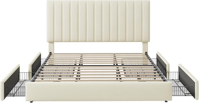 Allewie King Size Storage Bed Frame, Vertical Channel Tufted Adjustable - Image 8