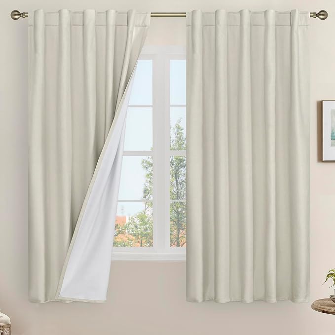 Stone 100% Blackout Linen Curtains 63 Inches by LAMIT