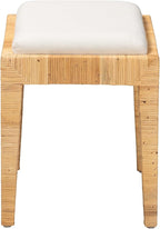 Modern Bohemian Natural Brown Rattan and Mahogany Wood Ottoman Cream Eclectic - Image 4