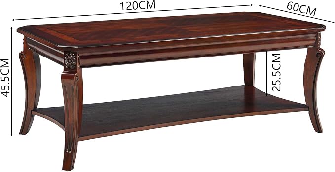 Traditional Coffee Table with Storage Shelf and Carved Leg, Farmhouse Living - Image 2