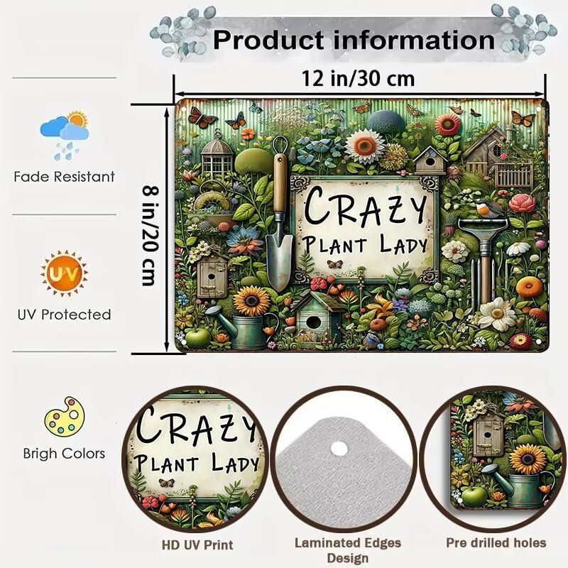 Bestylez Garden Gifts Vintage Gardening Signs Crazy Plant Lady Metal Sign for Home Garden Greenhouse Living Room Bedroom Yard Outdoor Decor 8X12 Inch (3359) - Image 2