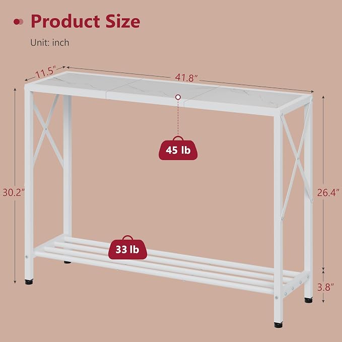 Tajsoon Console Table 41.8”, 2-Tier Entryway Table Narrow Sofa Table - Image 3