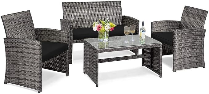 Tangkula 4 PCS Wicker Patio Conversation Set, Outdoor Rattan Sofas by TANGKULA
