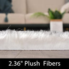 Latepis White and Grey Tips Faux Fur 4'x5'10" Area Rug, Soft Plush Faux Fur - Image 2