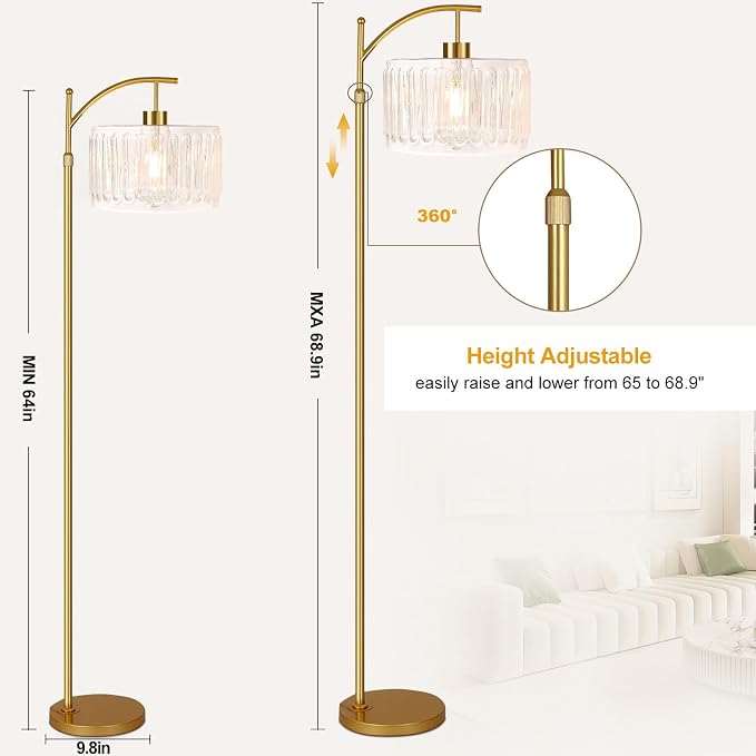 QIYIZM Glass Floor Lamp for Living Room, Brass White Tall Lamp Boho Mid Century - Image 5