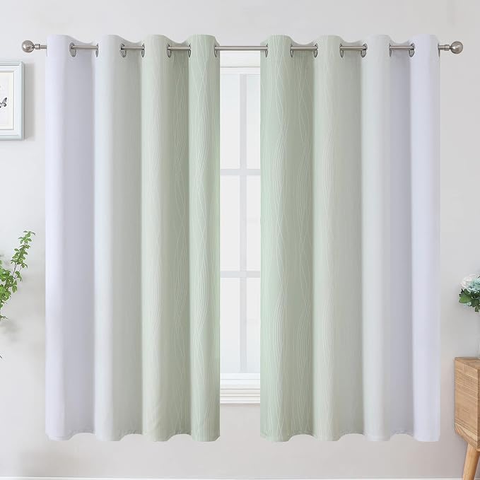 Sage Green and Greyish White Ombre Blackout Curtains - Image 2