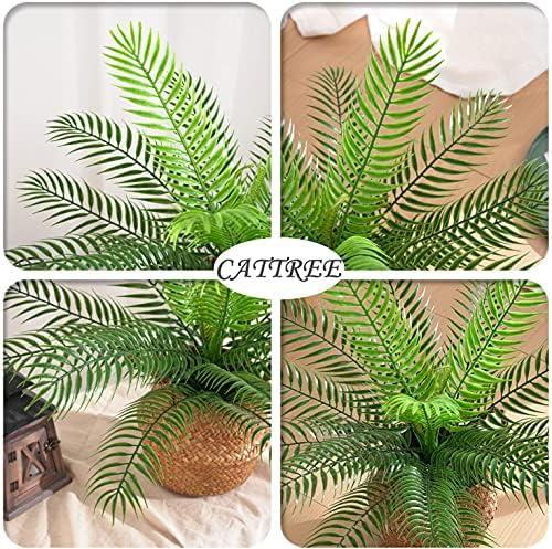 CATTREE Fake Tropical Palm Plant, 2 Pack Artificial Plastic Tree Plants Faux Greenery Leaves Shrubs Boston Fern Bushe for Indoor Outdoor Modern Decoration in Pot for Home Garden Office Wedding Décor - Image 4