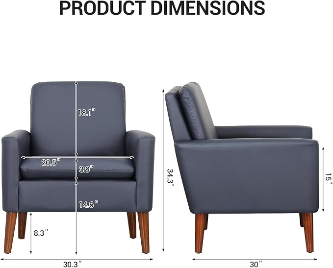 Faux Leather Accent Chair Upholstered Living Room Arm Chair Comfortable Reading - Image 2
