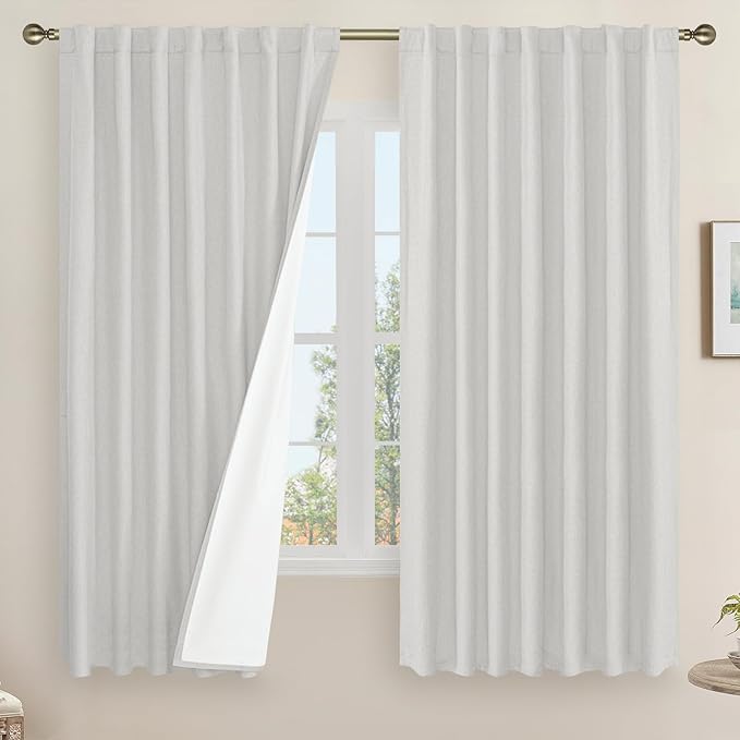 100% Blackout Linen Curtains 63 Inches Long by LAMIT