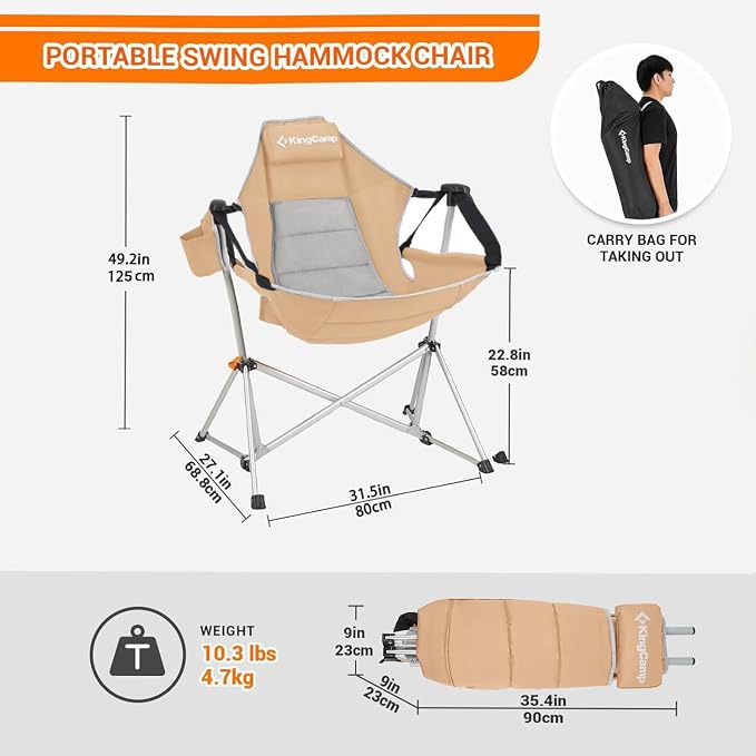 KingCamp Hammock Camping Chair, Swinging Portable Camp Chairs - Image 3