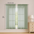 Sheer Sage Green Curtains, Sheer Curtains 63 inch Length 2 Panels Set, Rod - Image 5