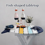 Fish-Shaped Coastal End Table, Folding Wooden Nautical Coffee Table, Rustic - Image 4