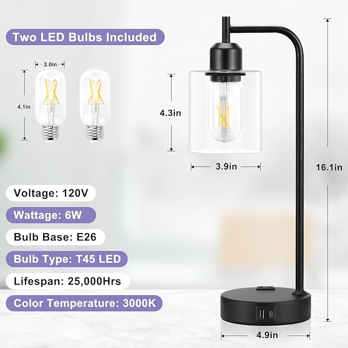 Industrial Touch Table Lamps for Bedrooms Set of 2 - Image 4