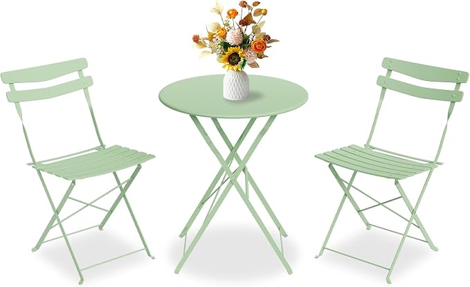 GarveeLife 3 Piece Patio Bistro Set, Folding Patio Bistro Table and Chairs Set by GarveeLife
