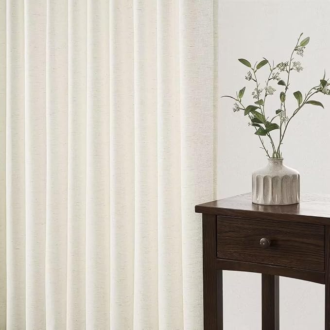 Topfinel 108 Inch Pinch Pleated Linen Curtains 2 Panels, Natural Semi Sheer - Image 5