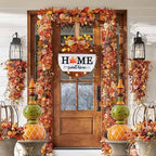 HOMCDALY Interchangeable Welcome Sign for Front Door with 4 Seasonal Wreaths, Door Wreaths for Front Door with 12 LED Lights, Farmhouse Rustic Welcome Door Hanger Wall Sign, Porch Decorations(White) - Image 2