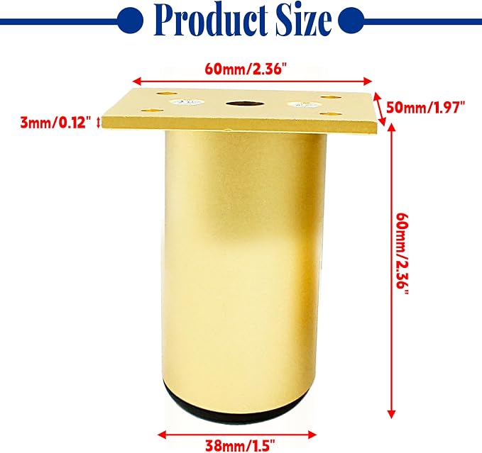 Set of 4 Aluminum Alloy Furniture Legs 2.36 Inch Height, 1.5 Inch Diameter - Image 2