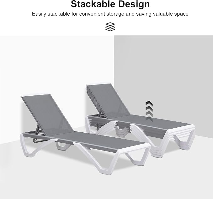 PURPLE LEAF Patio Chaise Lounge Chair Set of 3 Outside Aluminum Plastic - Image 5