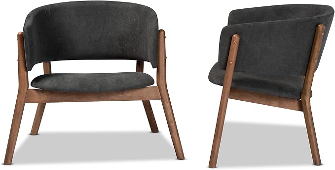 Baxton Studio Baron Mid-Century Modern Dark Grey Fabric Upholstered and Walnut - Image 5