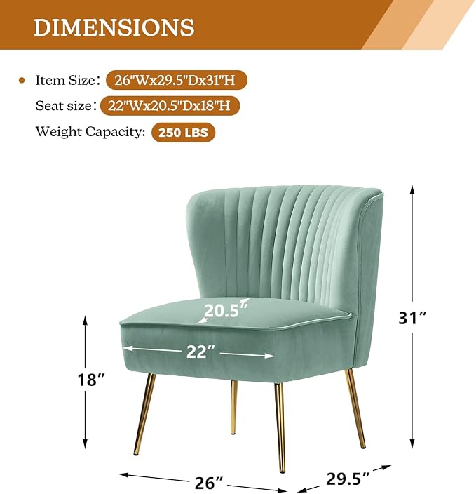 HULALA HOME Velvet Accent Chair, Modern Upholstered Cute Side Chair - Image 2