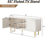 ARTPOWER 55” Fluted TV Stand, Mid Century Modern White TV Stand - Image 2