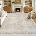 10x12 Area Rugs Living Room: Bedroom Neutral Washable Carpet Brown | Vintage - Image 8