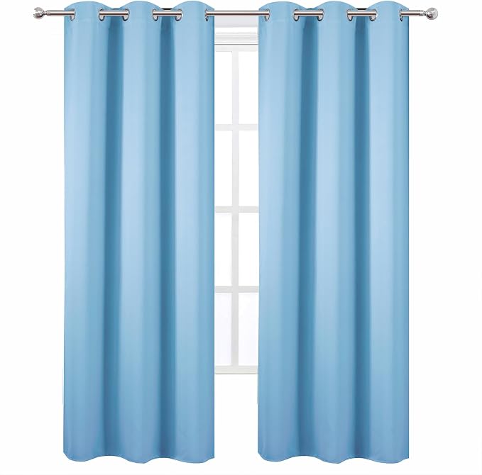 Sky Blue Blackout Curtains 34 x 84 Inch Length/Set of 2 Curtain Panels/Thermal - Image 2