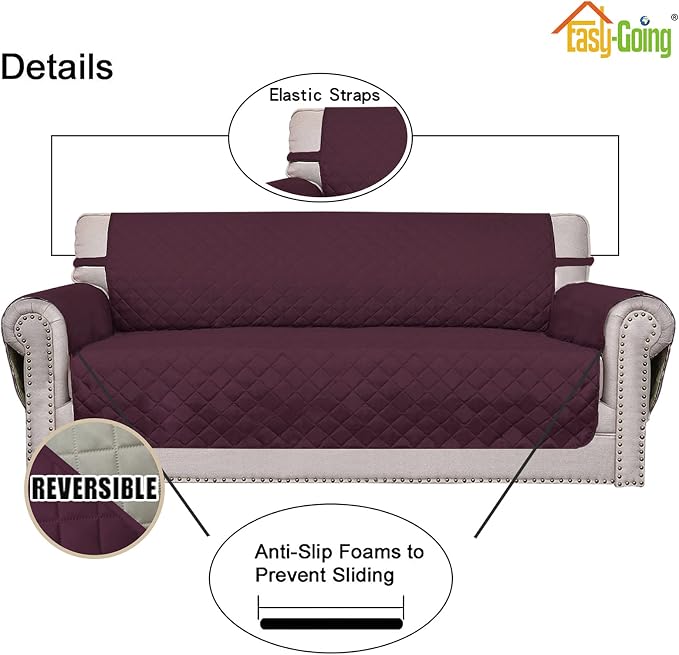 Easy-Going Reversible Couch Cover, Oversized Chair, Wine/Beige | Machine - Image 3