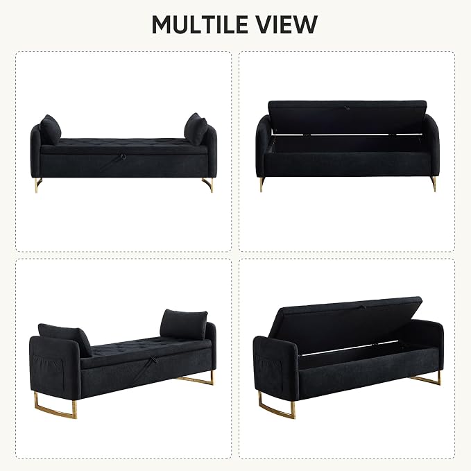 65" Storage Ottoman Bench, Chenille Storage Bench - Image 8