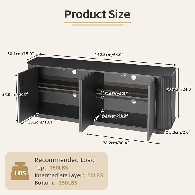Fluted TV Stand for TVs Up to 75 Inch, Entertainment Center - Image 3