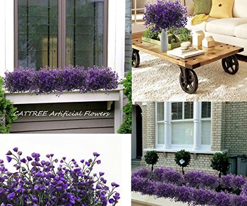 CATTREE Artificial Plants Shrubs Bushes, Plastic Fake Plants Wedding Indoor Outdoor Home Garden Verandah Kitchen Office Table Centerpieces Arrangements Christmas Decoration - Deep Purple 8 pcs - Image 4