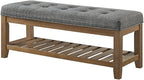 24KF Large Rectangular Upholstered Tufted Linen Fabric Ottoman Bench, Padded - Image 5