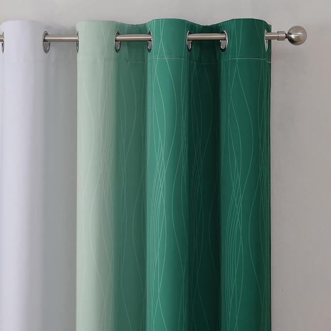 Green and Greyish White Blackout Curtains 52Wx54L 2 Panels | Ombre Curtains - Image 4