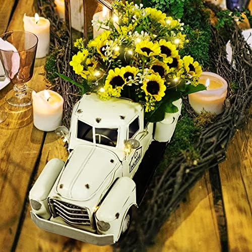 OurWarm White Vintage Truck Decor with Sunflowers, Rustic Farmhouse Decor - Image 4