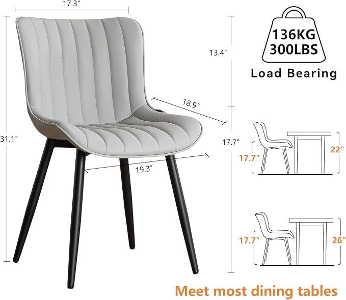 YOUNUOKE Mid-Century Modern Dining Chairs Set of 2, Armless Accent Chair - Image 2