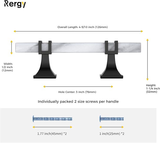 Rergy Cabinet Handles Marble Drawer Pulls and Knobs, T-Bar Hardware - Image 2