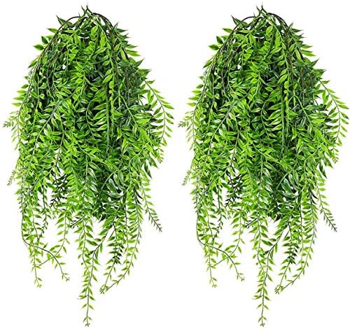 Artificial Hanging Vine, Weeping Willow Plastic Plants Greenery Leaves Fake Plant Faux Ivy Garland UV Resistant for Indoor Outdoor Garden Door Wall Baskets Wedding Party Table Decor Decoration - 6 Pcs by CATTREE
