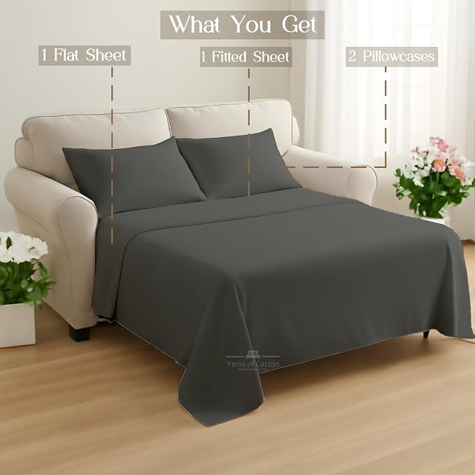 Sleeper Sofa Bed Sheet, 100% Cotton 400 Thread Count, 4 Piece Set, Deep Pocket - Image 9