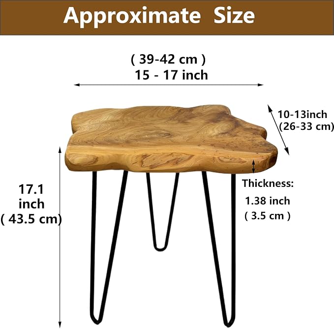 Rustic Solid Wood Live Edge Style End Table, Natural Wood Side Table - Image 2