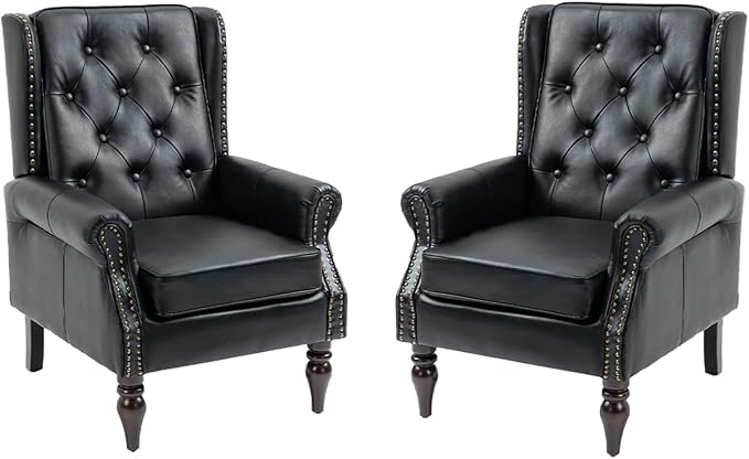 Mid-Century Wingback Chairs Set of 2, Faux Leather Accent Chairs Armchair by Lin-Utrend