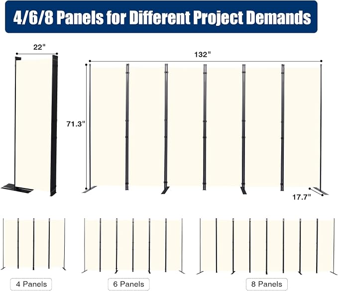 Room Divider 6FT Portable Room Dividers and Folding Privacy Screens, 6 Panel - Image 6