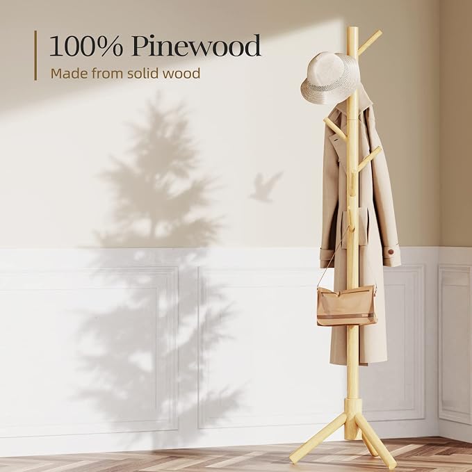 Pipishell Coat Rack Sturdy Wooden Coat Rack Stand, Adjustable Coat Tree - Image 4
