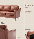 Kingfun 80" Faux Leather Sofa, 3 Seater Couch, Mid Century Modern Couches - Image 7
