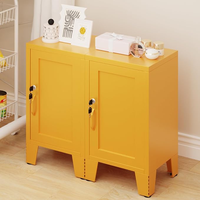 ALBAD Metal Nightstand with Lockable Cabinet, Compact Mini Locker Bedside Table - Image 7
